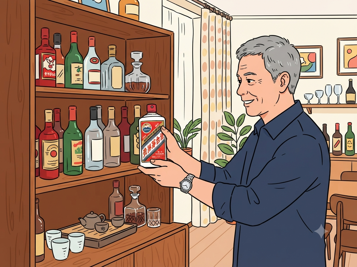 第一格：张三在橱柜前把茅台酒放进去