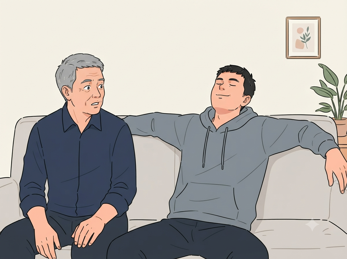 第四格：李四敞手仰脸，闭目悠然自得